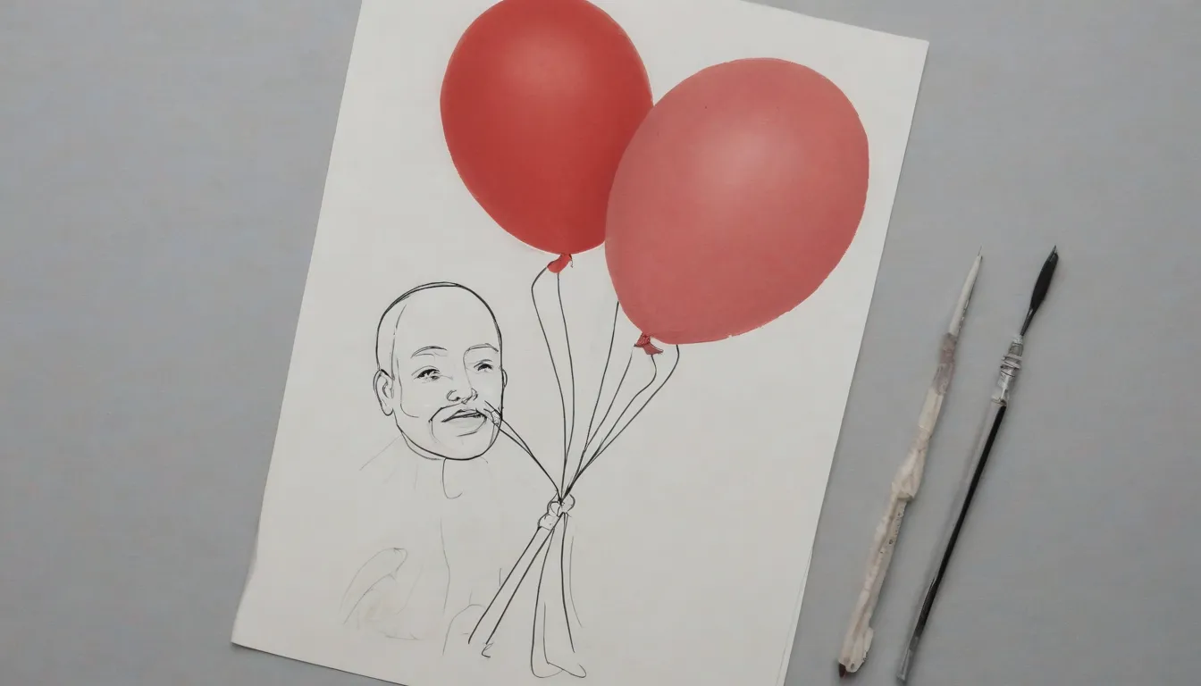 Los elementos para la imagen son Pingüino un hombre, articulos, calderas, globos, lámpara de aceite, lápices, paleta de colores, pinceles de arte de moda y sencillos pasos que ilustran truco de lápiz para inflar globo con lápiz. El concepto es mostrar a las personas que aprenden a decorar un arco de globo hecho de globos a través de las técnicas simples pinguinta ilustra sobre las artes.