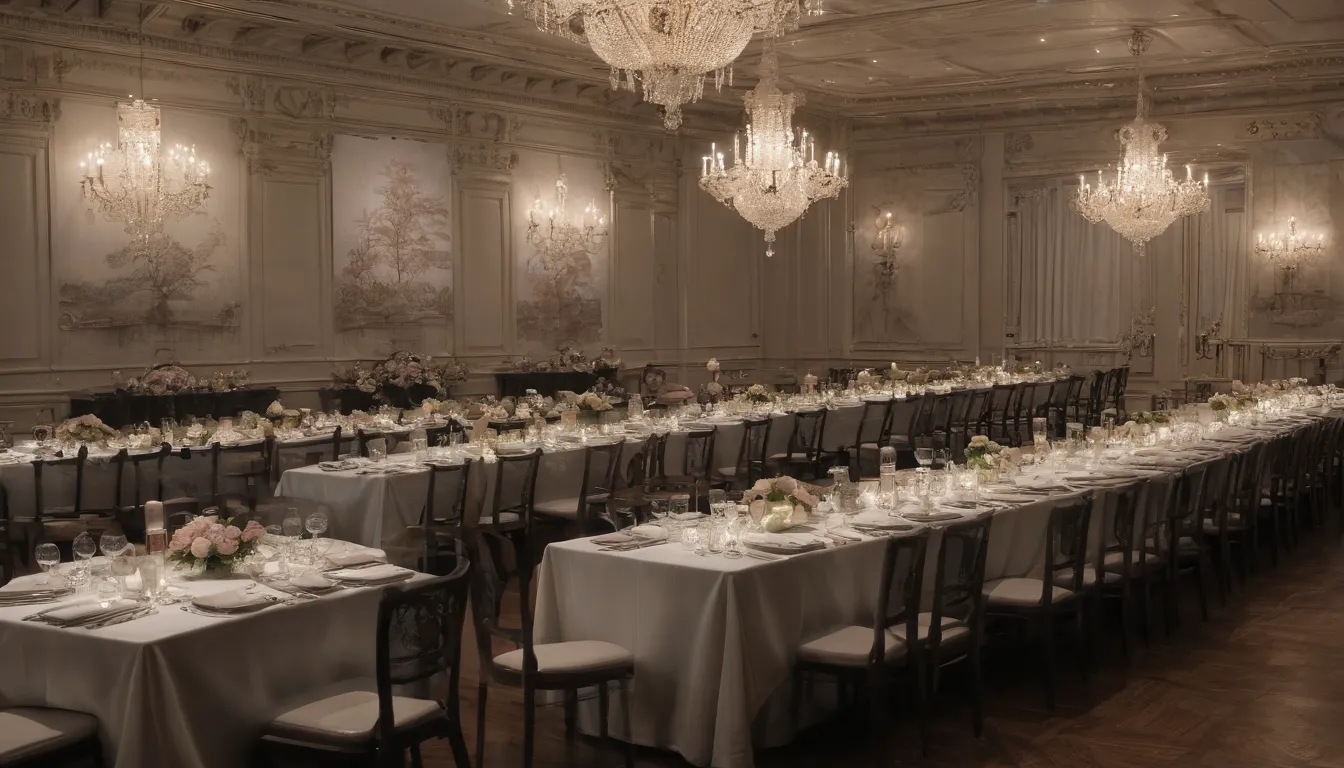 imagen muy detallada y clara de mesas de banquetes, paisajes, iluminación, bandera de cinch. primer plano, artificio, rachel mitchell, greg rutkowski, ross dibuja, 2018 octopus, jung jin, sakura ebrahimi, global catering setup, intrincado, elegante, contrastante, ilustración, concepto de arte, enfoque agudo, alto contraste.