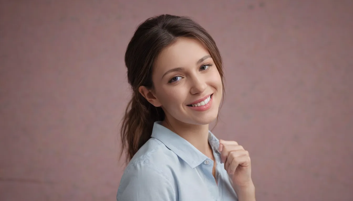 Una imagen para los conceptos de Marketing a través del color: estrategias exitosas del color favorito de las mujeres en 2021 debe mostrar a una mujer, iluminación atractiva y calidad realista, sonriendo a la cámara, tendencia de fondo en el color favorito de las mujeres en 2021.