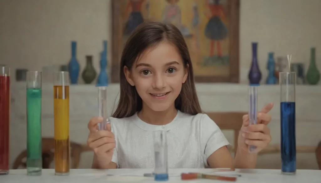 Una imagen para el texto en español dado descubre el significado oculto de tu nombre con este test de colores debe mostrar a una niña sonriente con ojos grandes sosteniendo un tubo de ensayo