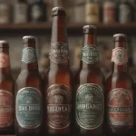 La imagen debe mostrar un grupo de botellas o vasos de cerveza vegana