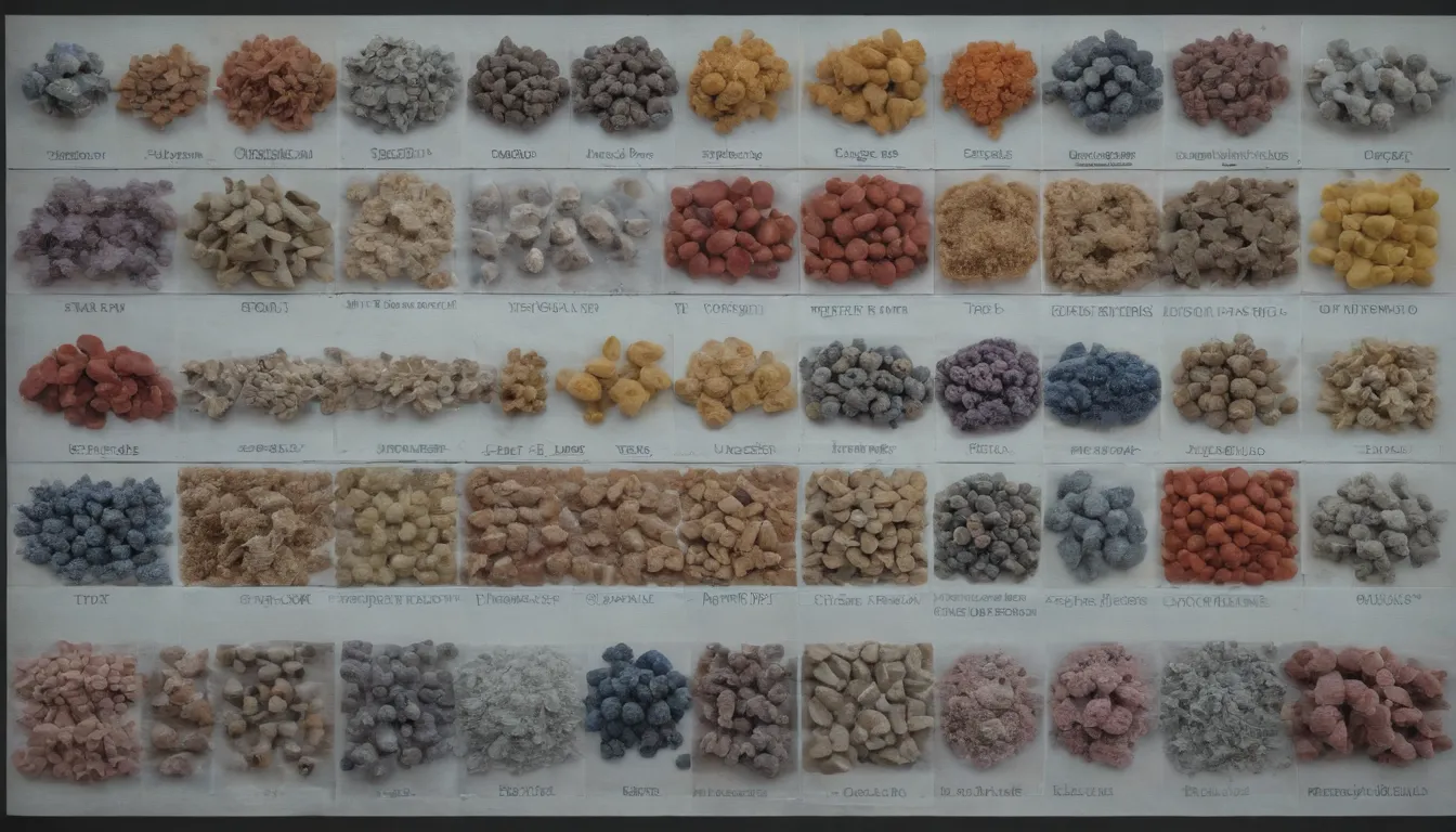la imagen debe mostrar diez estructuras compuestas orgánicas con sus nombres y algunos colores y características estructurales.