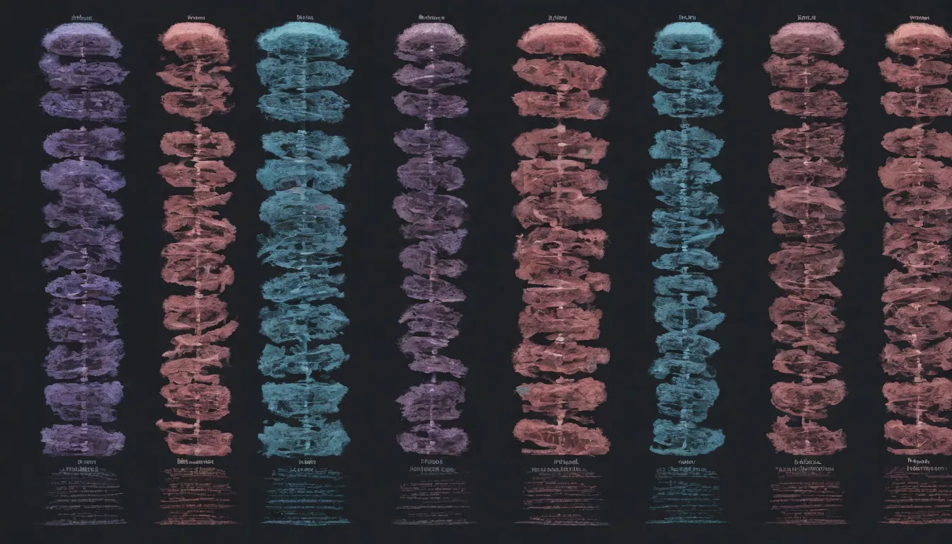 imagen de una tabla o ilustración que muestra dos columnas y diez filas, ilustrando diez sustancias orgánicas. retrato ilustrado, estructura detallada y nombre en cada celda. celda en la columna izquierda muestra DNTAccent color artgermancrappy azul y negro. DNAtop of artgremc rappy dna of DNAEl retrato ilustrado derecho del ARN, ilustración en un rosa oscuro.