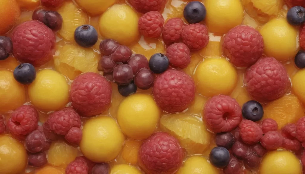 Una imagen de puré de frutas congeladas: frutas coloridas y maduras