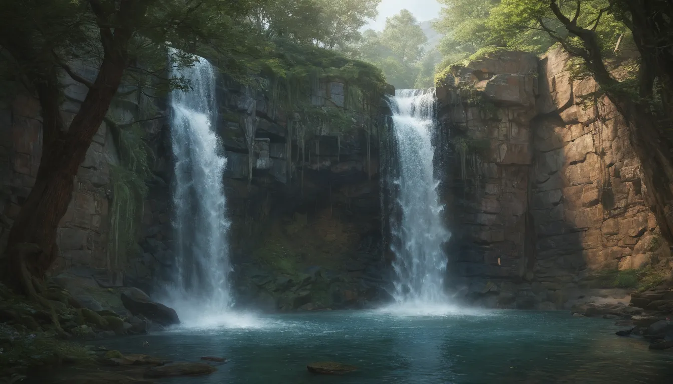 La imagen debe representar la idea del agua que cae de un árbol y paredes. artgermiculate sry much germanic, baffle rly! id sugiere una escena de fantasía abstractamente pintando en la pared por james jean mcgrew, matthew wickman, wayne brom, artation, rhads, craig mullins. jamesjean en el pasado arte del concepto pintado para cómics y tapas. octane render unreal motor 8k