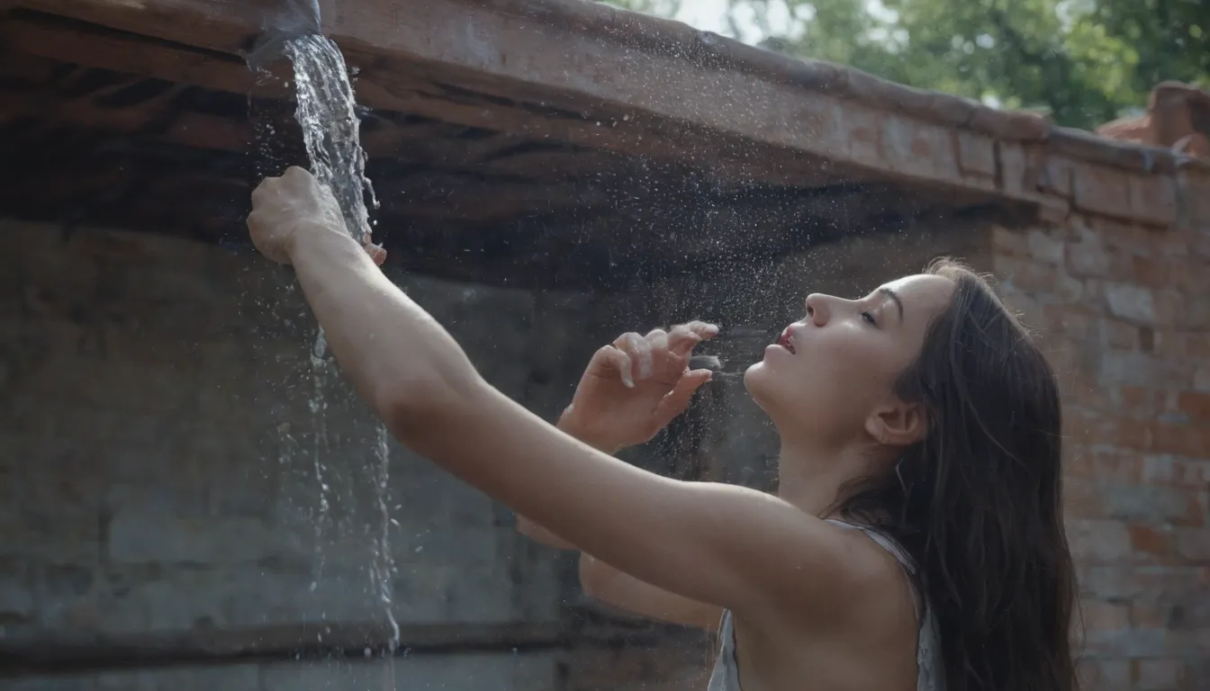 imagenes muy detalladas intrincado sueño interpretación escena mujer soñando agua derramada de paredes de techo metafórica concepto emocional de soñar agua potable sondering